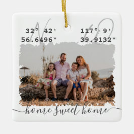 "Home Sweet Home" DMS Coördinaten Familie Foto Keramisch Ornament