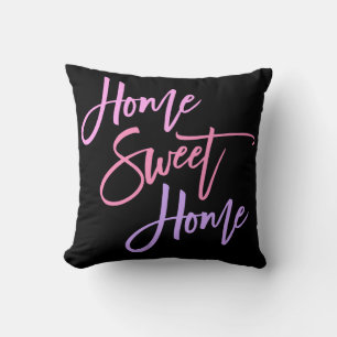 Home Sweet Home Elegant Roze Lila Script Black Kussen