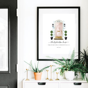 Home Sweet Home Familie Blush Roze Waterverf deur Poster