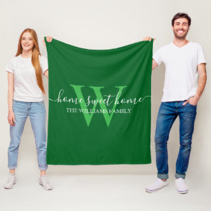 Home Sweet Home, Familie Groen Wit Monogram Fleece Deken