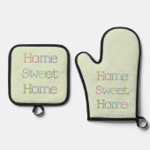 Home Sweet Home Faux Stitching op Groen Ovenwant & Pannenlap Set (Voorkant)