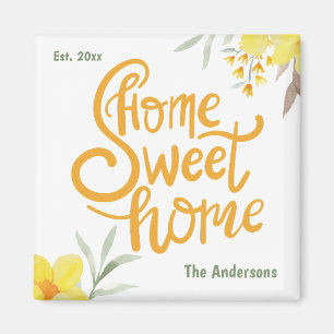 Home Sweet Home gele bloemen gepersonaliseerd Magneet
