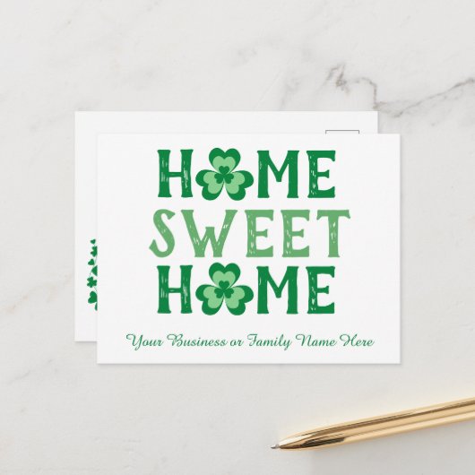 Home Sweet Home Irish Shamrock Clover Briefkaart (Voorkant / Achterkant in situ)