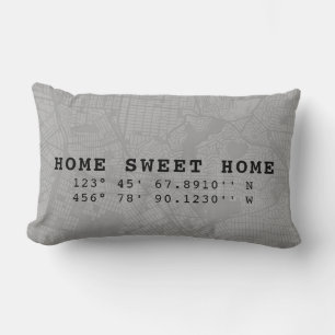 Home Sweet Home Kaart en coördinaten Grijs Kussen