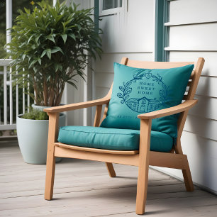 Home Sweet Home, Krans Design & Coördinaten Blauw Kussen