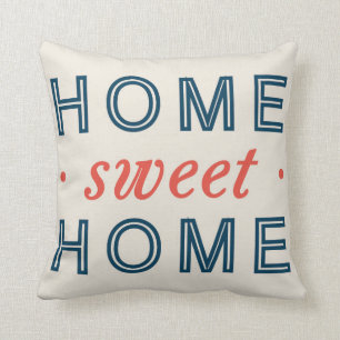 Home Sweet Home Modern Typografie Red Navy Blue Kussen