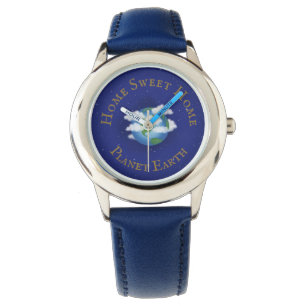 "Home Sweet Home Planet Earth" Whimsical Astronomi Horloge