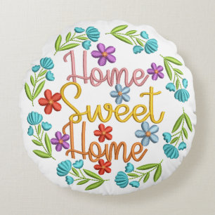 Home Sweet Home Quote: prachtige kleurenbloemen Rond Kussen