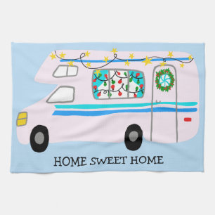 HOME SWEET HOME Retro Camper Motorhome RV Xmas Theedoek