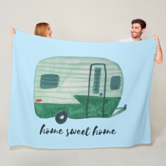 HOME SWEET HOME  Retro Camper Trailer Fleece Deken (In situ)