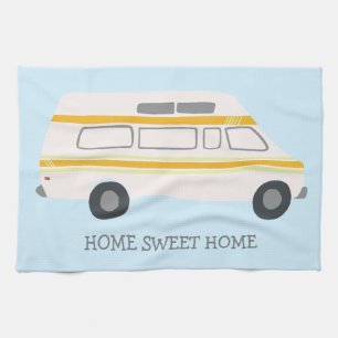 HOME SWEET HOME Retro Campervan Motorhome RV BLUE Theedoek