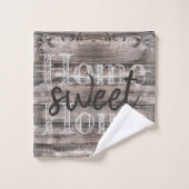 HOME SWEET HOME typographie sur bois rustique | (Gant de toilette)