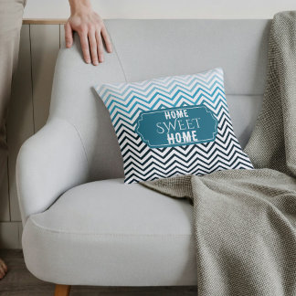 Home Sweet Home Zee Groen en Zwart Chevron Kussen