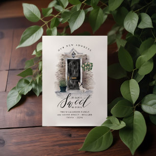 Home Sweet Home Zwart Waterverf Deur & Brick Home Aankondiging