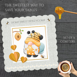 Home Sweet Honeycomb Bij Gnome Onderzetter Set