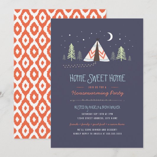 Home Sweet Tipi Housewarming Invite Kaart (Voorkant / Achterkant)