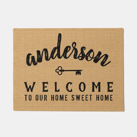 Home Sweet Welcome Burlap Farmhouse Deurmat (Voorkant)
