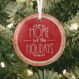 Home voor de Feestdagen Typografie Keepsake Tree Glas Ornament