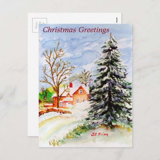 Home voor Kerstmis Snowy Winter Scene Waterverf Feestdagenkaart (Voorkant / Achterkant)