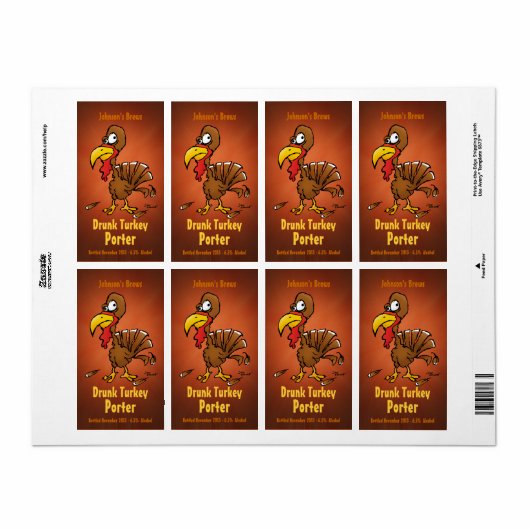 Homebew Beer Labels met Funny Turkey (Full Sheet)