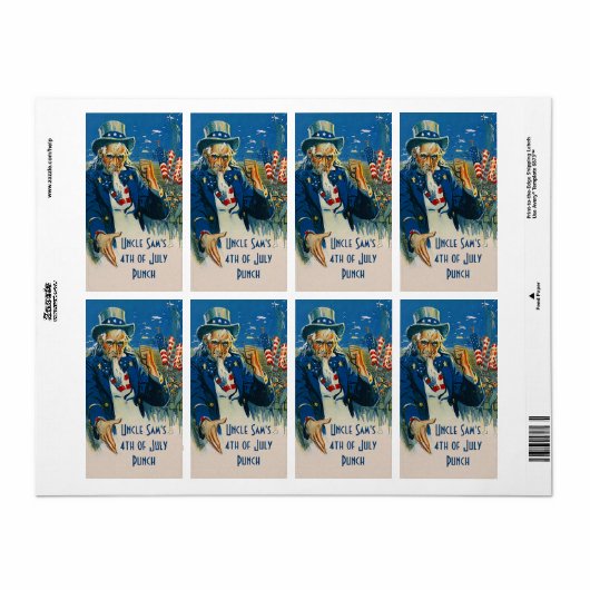 Homebrewing Bier Fles Label Uncle Sam 4th juli (Full Sheet)