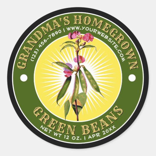 Homegrown Green Beans Canning Label Sjabloon (Voorkant)