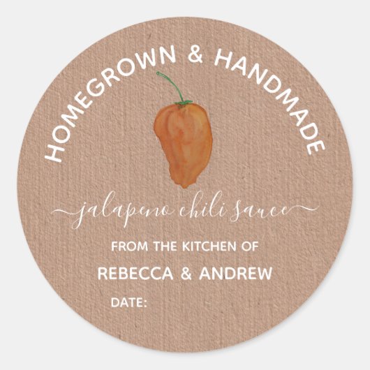 Homegrown & Handmade Jalapeno Chili Sauce Jar Ronde Sticker (Voorkant)