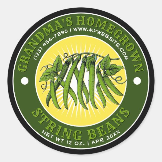 Homegrown String Bean Canning Label Sjabloon (Voorkant)