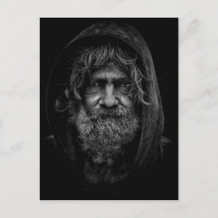 Homeless en Helpless Man in zwart-wit Briefkaart