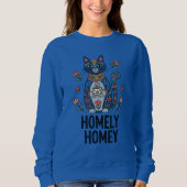 Homely huiselijke gezellige blauwe kat ontwerp trui (Voorkant)