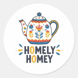 Homely huiselijke gezellige theepot ontwerp sweats ronde sticker