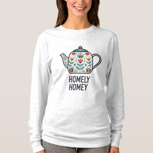 Homely huiselijke theepot ontwerp t-shirt (Voorkant)