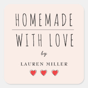 HOMEMAAL met LOVE roze en zwart Vierkante Sticker