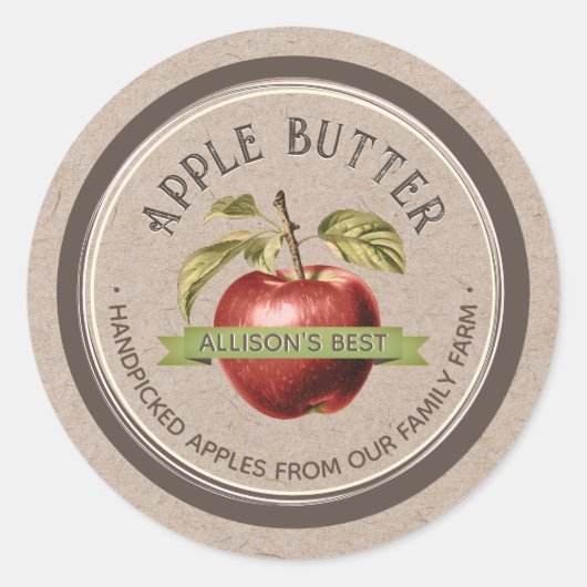HOMEMADE APPLE BOTER Grunge Font Kraft en Bruin Ronde Sticker (Voorkant)