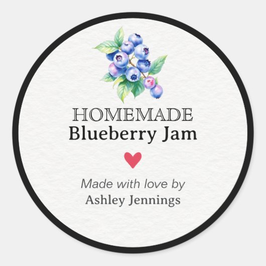 Homemade Blueberry Jam Label | Custom Sticker (Voorkant)