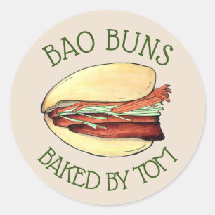 Homemade Chinese Food Lotus Bao Buns, gebrand door Ronde Sticker