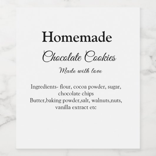 Homemade chocolade koekjes gemaakt met liefde voeg wijn etiket (Enkel label)