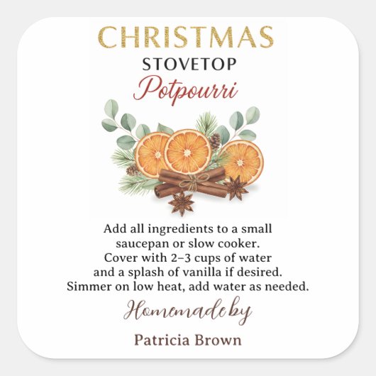 Homemade Christmas Stovetop Potpourri Sticker Labe (Devant)