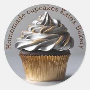 Homemade Cupcakes Gold Beige Silver Round Sticker