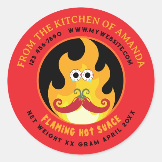 Homemade Flaming Custom Funny Hot Sauce Label (Voorkant)