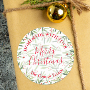 Homemade Food Treat Kerstmis Baking Holly Berries Ronde Sticker