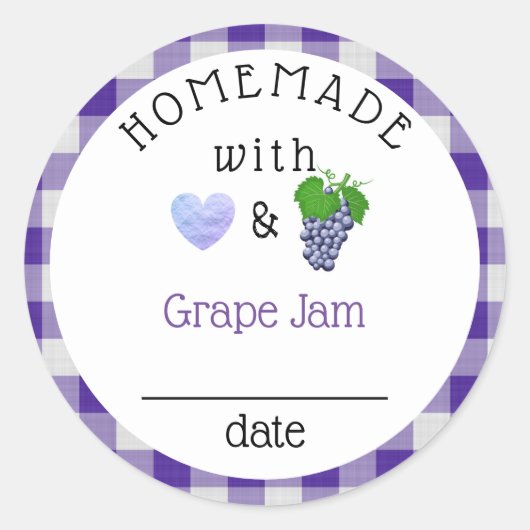 Homemade Grape Jam Jelly Gingham Ronde Sticker (Voorkant)