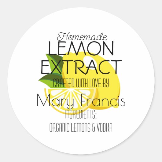 Homemade handcrafted Lemon Extract Crafted  Ronde Sticker (Voorkant)