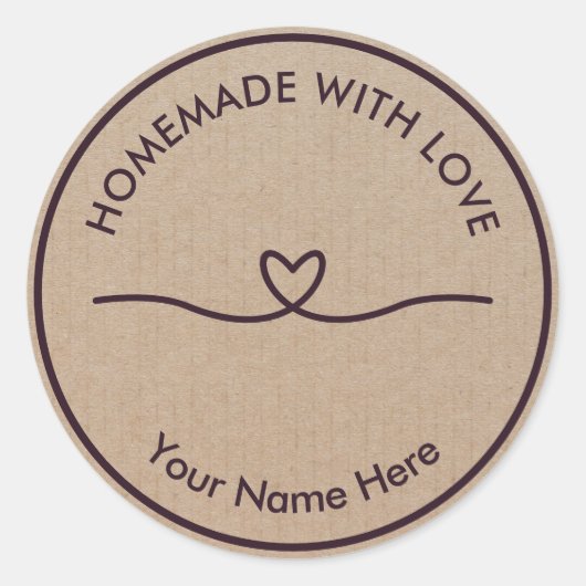 Homemade Handgemaakt met Love Brown Kraft Ronde Sticker (Voorkant)