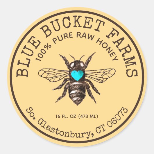 Homemade Honey Bee Yellow Jar Label (Voorkant)