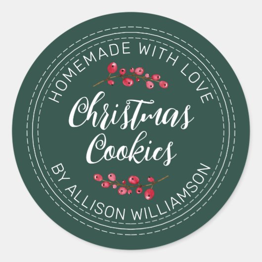 Homemade Kerst Cranberry Cookies Donkergroen Ronde Sticker (Voorkant)