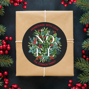 Homemade Kerstmis NOEL Holly Berries Ronde Sticker