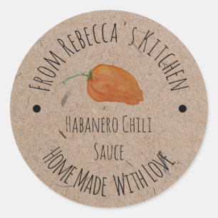 Homemade Kraft Paper Habanero Chili Sauce Ronde Sticker