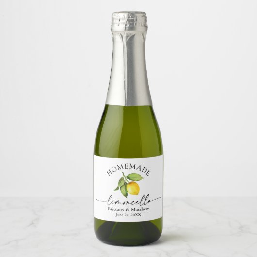 Homemade Limoncello Calligrafie Waterverf Lemon Sparkling Wijnetiket (Voorkant)