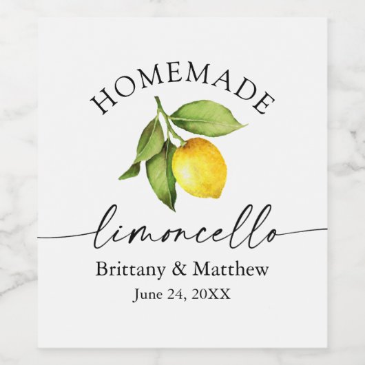 Homemade Limoncello Calligrafie Waterverf Lemon Wijn Etiket (Enkel label)